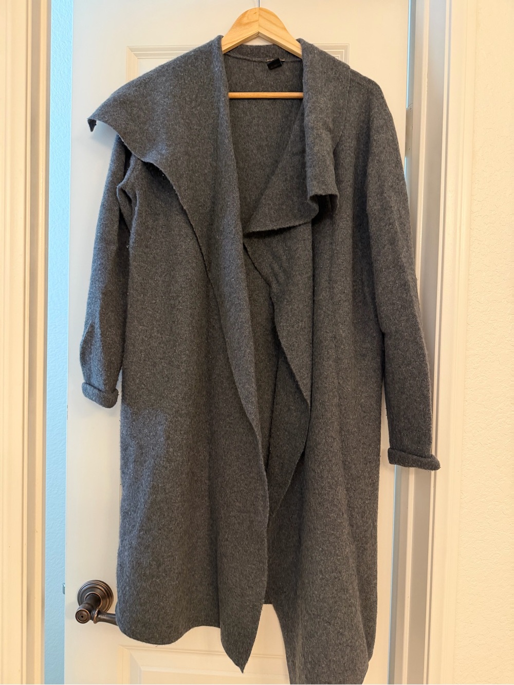 Magaschoni Charcoal Gray Open-Front Draped Cardigan Coat